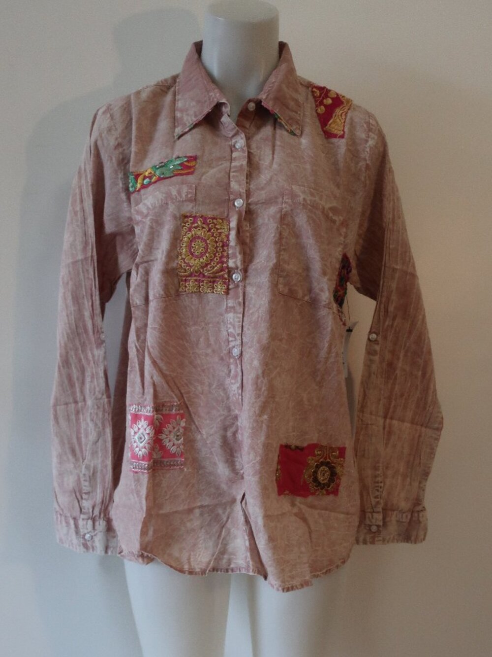 NWT Womens The Nu Vintage (Item-700) Dusty Rose Patchwork Button Shirt Top L